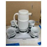 White Thermos Set with Cups and Tray
