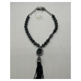 Faceted Quartz and Sterling Tassel Necklace