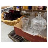 Shelf Lot of Glassware Including Red and Clear