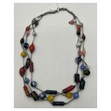 Three-Strand Silver and Glass Bead Necklace