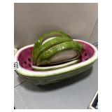 Green and Pink Ceramic Colander Set