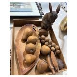 Wooden Rabbit Figurine and Fruit Set