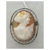 14K Hand-Carved Cameo Brooch/Pin