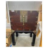 Wooden Chest With Brass Hardware on Stand
