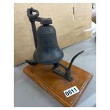 Cast Iron Bell Mounted on Wood Base