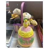 Decorative Basket with Bunnies and Ceramic Chick