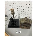 Cast-Iron Bank and Black Dog Lamp