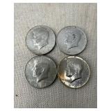 Four Kennedy Half Dollar Coins (1964-1967)