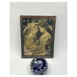 Framed Artwork and Cobalt Glass Orb