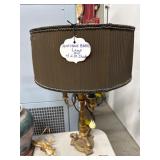 Antique Brass Table Lamp with Silk Shade