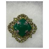 Silver Brooch/Pendant with Green Stones