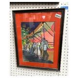 Framed Carnival Scene Artwork, 15x19 in