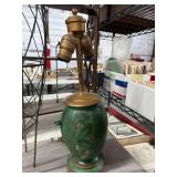 Green Ceramic Table Lamp with Florals