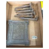 Metal Plate and Railroad Spikes Lot