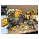 Porcelain and Wood Rooster Bird Figures