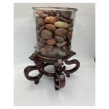 Glass Jar With Polished Stones and Stand
