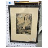 Framed Black and White Landscape Artwork