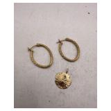 10k Gold Hoop Earrings and 14k Pendant