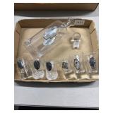 Sterling labels on Glass Decanter Set With Six Sho