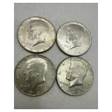 Four Kennedy Half Dollar Coins (1966-1969)