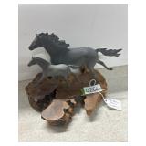 Horse Figurines on Wood Base