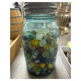 Jar of Colorful Glass Marbles