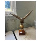 Metal Eagle Sculpture on Wood Base
