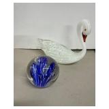 Glass Swan Figure and Paperweight