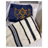 Antique Jewish Tallit With Velvet Pouch