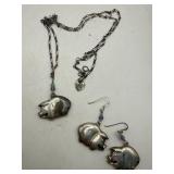 Sterling Silver Pig Necklace and Earrings
