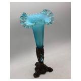 Blue Glass Epergne With Ornate Metal Base
