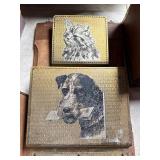Wooden Boxes with Brass Inlay of Dog and Cat