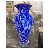 14 Inch Blue and White Art Glass Vase