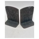 Cast Metal Bookends with Figurative Reliefs