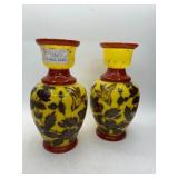 10" Victorian Enameled Glass Vases