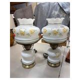 Satin Glass Lamps with Floral Design