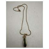 Gold-Tone Chain Necklace with Green Pendant