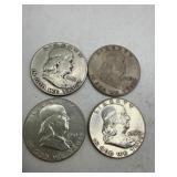 Four Franklin Half Dollars