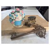 3 Pc Cast Metal Lot: Car, Key, and Decor