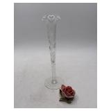 Etched Glass Vase and Porcelain Rose