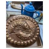 Blue Enamel Coffee Pot and Copper Mold