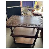 Carved Three-Tier Wooden Side Table