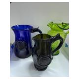 Vintage hand blown Three Glass Pitchers in Various