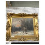 Framed Winter Landscape Oil Painting