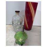 3pc Mixed Lot: Glass Skull, Vase, Shell