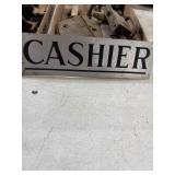 Metal Cashier Sign with Black Lettering