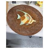 Wooden Plaque with Metal Fish Inlay