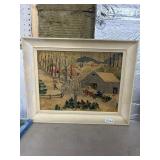Framed Pastoral Scene Painting 19x15