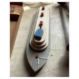 Painted Wooden Toy of a Ship Model
