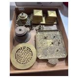 Brass Lot of Inkwells and Trays